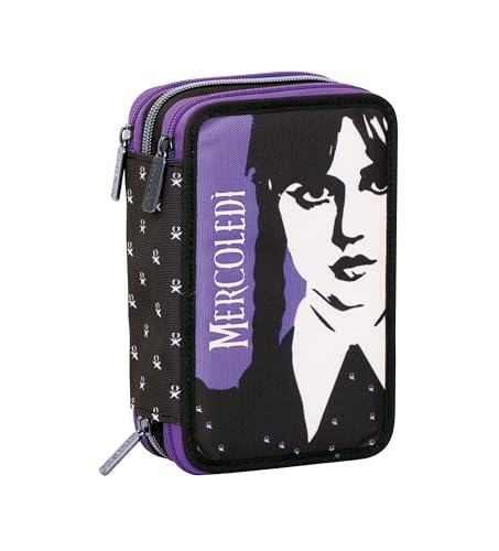 Seven Federmäppchen mit 3 Fächern, Mittwoch, Lila, Dreifachfach, komplett mit Bleistiften, Markern, Farben, Zubehör Rucksack, Grundschule, Medium, violett, Taglia Unica, Modern von Seven