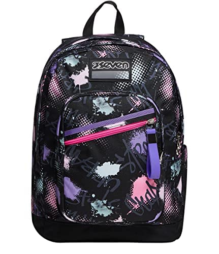 Seven RUCKSACK NEW FIT Backpack für Uni & Freizeit, Geräumige Schultasche für Teenager,mit Trinkflaschenfach,Design +Federmäppchen, Schreibwaren,Kugelschreiber,Mädchen & Jungen, Schule - Grundschule von Seven