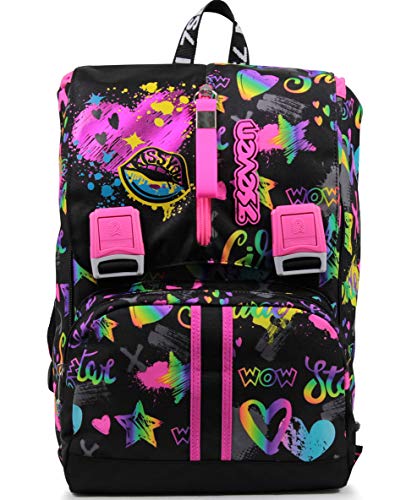 Seven Rucksack, Backpack für Schule, Uni & Freizeit, Erweiterbarer Schulranzen, Geräumige Schultasche für Teenager, Mädchen und Jungen, Extra Platz, schwarz/pink, BIG IRIDESCENT von Seven