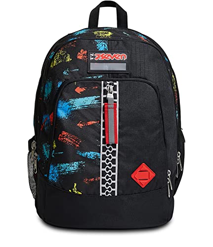Seven Rucksack, Backpack für Schule, Uni & Freizeit, Geräumige Schultasche für Teenager, Mädchen, Jungen, Gepolsterter Schulranzen; mit Laptopfach -Advanced Scratchy Boy, schwarz von Seven