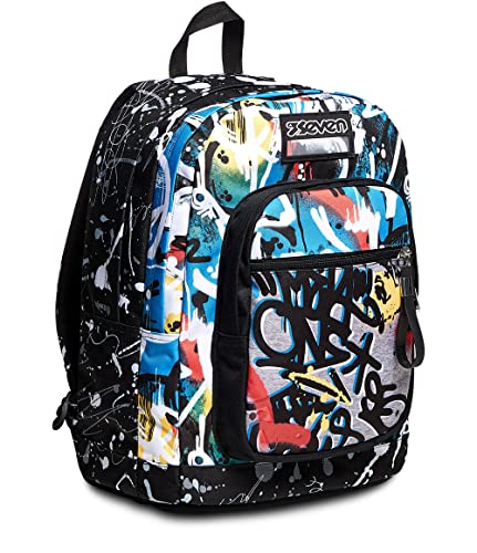 Seven Rucksack, Backpack für Schule, Uni & Freizeit, Geräumige Schultasche für Teenager, Mädchen und Jungen, mit Trinkflaschenfach, mehrfarbig, italienisches Design, NEW FIT NAVY BUSH von Seven