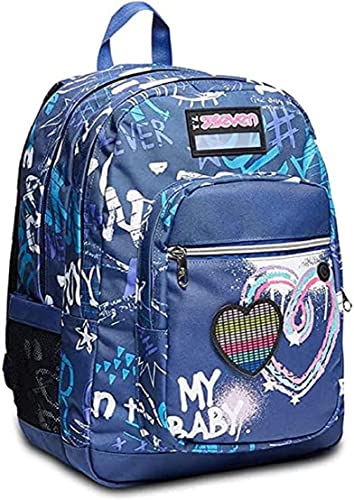 Seven Rucksack, für Schule, Sport und Freizeit, Geräumige Schultasche für Teenager, Mädchen und Jungen, mit Trinkflaschenfach, blau, praktisch mit LED, ROCK ON GIRL von Seven