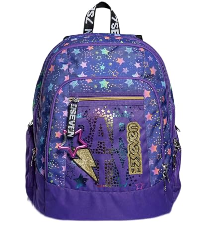 SEVEN Rucksack Advanced, Backpack für Schule, Uni & Freizeit, Geräumige Schultasche für Teenager, Mädchen, Jungen, Gepolsterter Schulranzen; DANCE PARTY, violett, mit Laptopfach von Seven