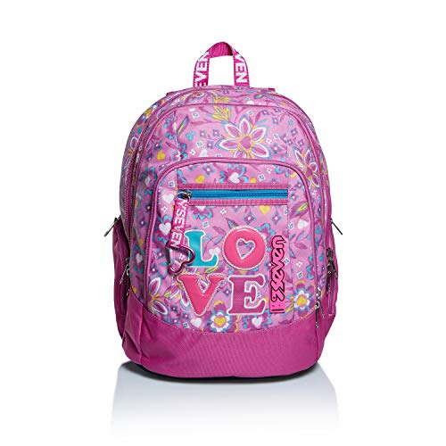 SEVEN Rucksack Advanced, Backpack für Schule, Uni & Freizeit, Geräumige Schultasche für Teenager, Mädchen, Jungen, Gepolsterter Schulranzen; LOVE SONGS, rosa, mit Laptopfach von Seven