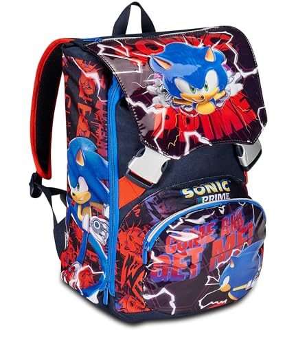 Seven Schulrucksack Sonic Prime erweiterbar – Rot Blau – Doppelter Rucksack mit Reißverschluss und Trinkflaschenhalter, Kinderrucksack, blau, Taglia unica, Rucksack Backpacks von Seven