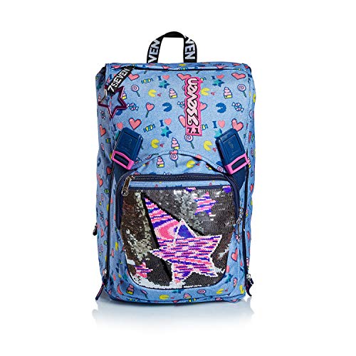 RUCKSACK SEVEN STARRY RAINBOW Backpack für Schule, Uni & Freizeit, Erweiterbarer Schulranzen, Geräumige Schultasche für Teenager, Mädchen und Jungen, Extra Platz, blau von Seven