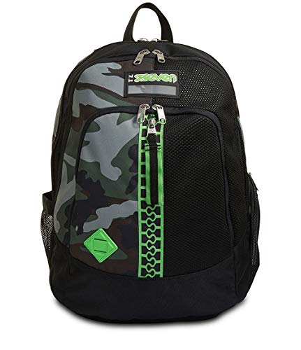 SEVEN Rucksack Advanced, Backpack für Schule, Uni & Freizeit, Geräumige Schultasche für Teenager, Mädchen, Jungen, Gepolsterter Schulranzen; HALF BLACK, grün, mit Laptopfach & USB-PLUG von Seven