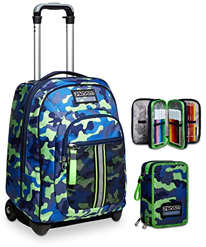 Seven Trolley BLUECAMO Boy,Rucksack mit Trolleyfunktion für Kinder,für Schule, Reisen,Blue Deep Federmäppchen,Federtasche für Schreibwaren, Etui mit Stiften, Kugelschreiber,- Grundschule von Seven