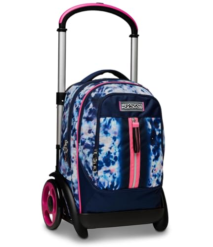 Seven Trolley Tyre – Cloudy Shapes, blau rosa – zerlegbarer Trolley 3 in 1, Verwendung für Rucksack, Schulrucksack für Mädchen, Doppelfach, mehrere Taschen, Organizer innen, Mehrfarbig, 39 x 57 von Seven