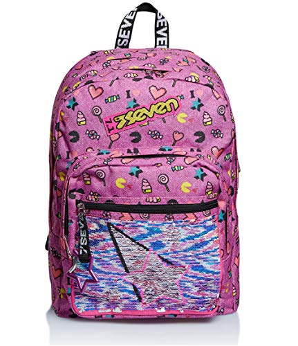 RUCKSACK OUTSIZE SEVEN ALPHA BEAT Backpack für Schule, Uni & Freizeit, Geräumige Schultasche für Teenager, Mädchen und Jungen, mit Organizer, schwarz, praktisch, italienisches Design, rosa von Seven