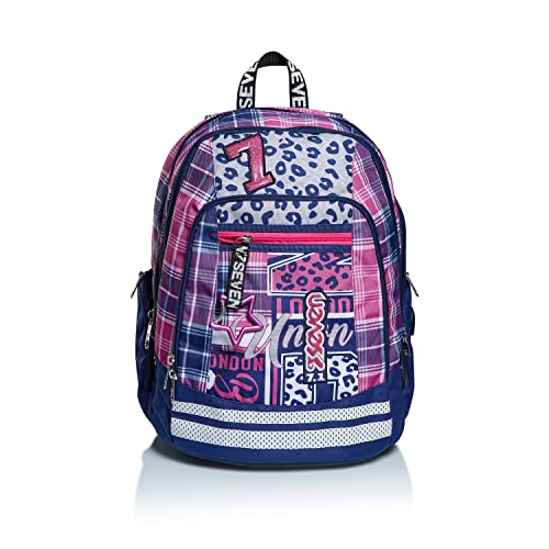 SEVEN Rucksack Advanced, Backpack für Schule, Uni & Freizeit, Geräumige Schultasche für Teenager, Mädchen, Jungen, Gepolsterter Schulranzen; Cheer Girl, pink/violett, mit Laptopfach von Seven