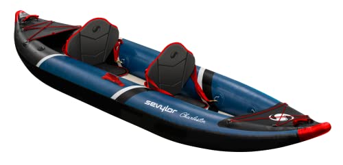 Sevylor Charleston Kayak, aufblasbares Kayak für 2 Personen, High Pressure Drop-Stitch Boden, Robustes Kanu aus verstärktem PVC, inklusive Dry Pack, Manometer & Abnehmbarer Finne, belastbar bis 196kg von Sevylor