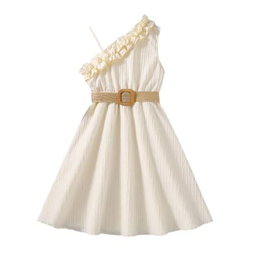 Sommerkleid mädchen 146, Sommerkleid Mädchen A-Linie Knielang Blumen Einschulung Kleider Elegant Sommer Kleid Freizeitkleid a Linie Partykleider Spaghettiträger Festliches, Weiß, 9Y von Sfwqoifou