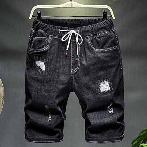 Kurze Hose Herren Loose Denim Shorts Sommer Schwarz Blau Kordelzug Short 9XL Schwarz von ShFhhwrl