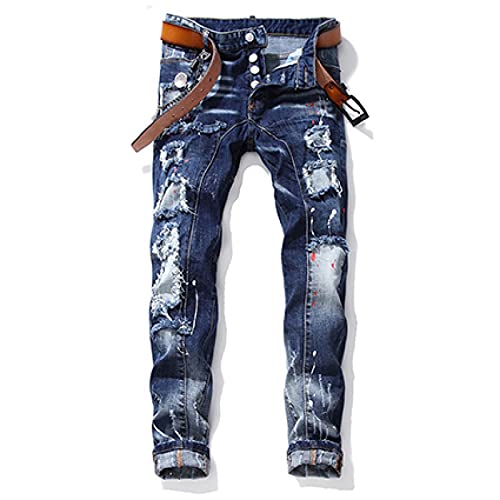ShFhhwrl Jeans Mens Jeans Fashion Design Denim Jeans Hip Hop Ripped Skinny Jeans Men 32 Blue von ShFhhwrl
