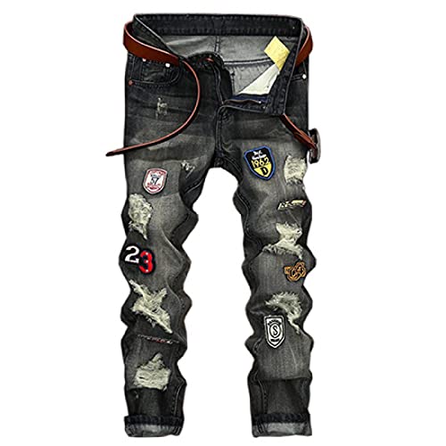 ShFhhwrl Jeans Mens Jeans Ripped Jeans for Men Skinny Jeans Straight Pants Stretch Denim Jeans Men 32 Black von ShFhhwrl