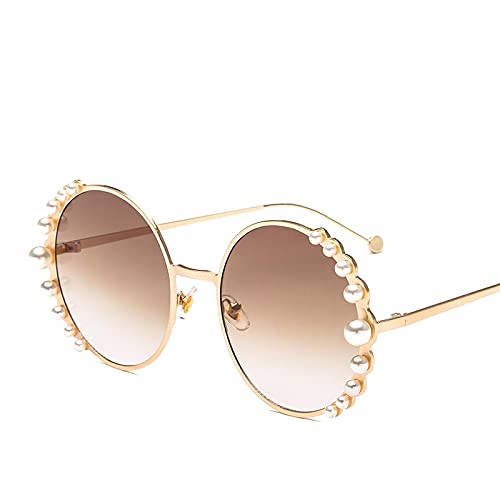 ShFhhwrl Klassisch Sonnenbrille Luxus Perle Sonnenbrille Damen Mode Metallrahmen Runde Sonnenbrille Spiegel Perle Sonnenbrille Uv von ShFhhwrl