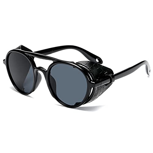 ShFhhwrl Klassisch Sonnenbrille Sonnenbrille Männer Frauen Leder Mit Seitenschutz Stil Runde Sonnenbrille Damen Coole Brille Uv40 von ShFhhwrl