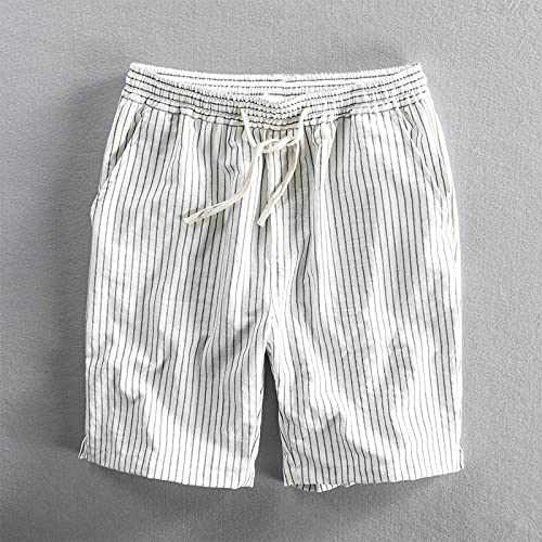 ShFhhwrl Kurze Hose Sommer Gestreifte Shorts Männer Vintage Einfache Casual Sport Lose Kordelzug Fünf-Punkte-Hose M Weiß von ShFhhwrl