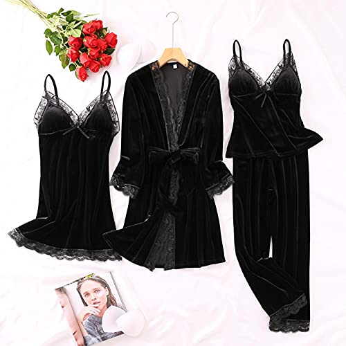 ShFhhwrl Verschiedene Arten Von Pyjamas Schlafanzug Herren Damen Pyjama 4 Stück Frauen Samt Pyjamas Herbst Winter Nachtwäsche Set Spitze Se von ShFhhwrl