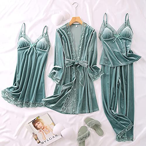ShFhhwrl Verschiedene Arten Von Pyjamas Schlafanzug Herren Damen Pyjama 4 Stück Frauen Samt Pyjamas Herbst Winter Nachtwäsche Set Spitze Se von ShFhhwrl
