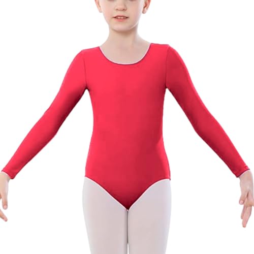 Mädchen Gymnastikanzug, langärmelig, glänzend, für Ballett, Gymnastik, Schule, Sport, Tanz (Rot, Alter 9–10) von Shadow Dance UK