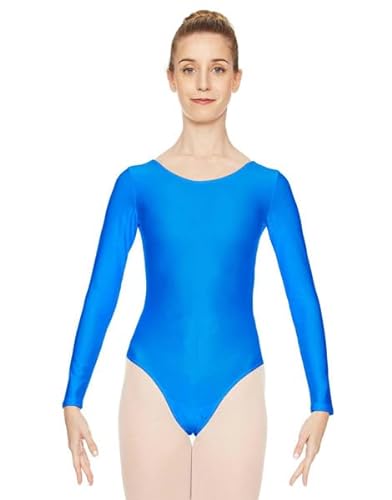 Royal Mädchen Gymnastikanzug, langärmelig, glänzend, für Ballett, Gymnastik, Schule, Sport, Tanz (blau, Alter 7–8 Jahre) von Shadow Dance UK