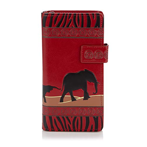 Shagwear Junge-Damen Geldbörse , Large Purse: verschiedene Farben und Designs:, Elefanten Safari Rot/ Elephant Safari, L von Shag Wear