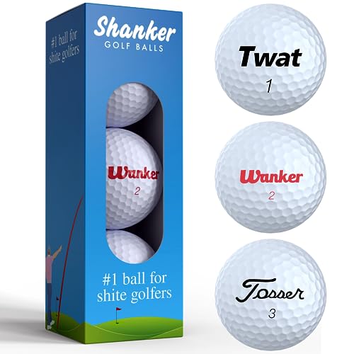 Shanker Golf - Lustige Golfbälle mit Scherz-Logos (Hülle von 3, Neuheit Gag, Turnier-Qualitätsbälle) - Lustiges Golfgeschenk - 1. Auflage - Der #1 Ball für weiße Golfer von Shanker Golf