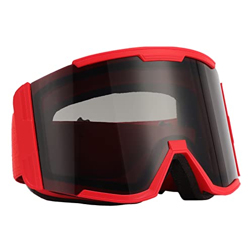Skibrille, Airflow-System Skibrille Doppelschicht-Gläser Verstellbarer Antiim-Riemen Zum Snowboarden (Roter Rahmen, graue Linse) von Shanrya
