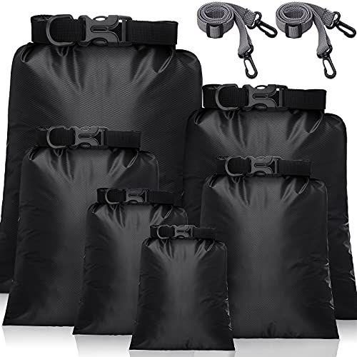 wasserdichte Trockentaschen Trockenbeutel Set 15 L+ 8 L +5 L+4 L+3 L+ 2 L wasserdichte Packsäcke Leichte Säcke und 2 Lange Verstellbare Schultergurte (Schwarz, 6 Stücke) von Shappy