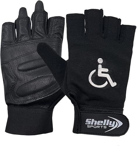 Shelly Rollstuhl-Handschuhe, echtes Leder, Handflächen-Handschuhe, Mobilität, gepolsterte Handschuhe, atmungsaktiv, Fingerlose Fahrradhandschuhe mit rutschfestem Griff, leicht, von Shelly Sports