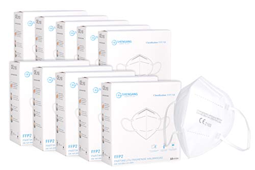 Shengang 100x FFP2 Maske CE zertifiziert Apotheken konform Mund Atem Nasen Schutz 5-Lagig ISO9001:2015 / EN149 2001 A1:2009 von Shengang