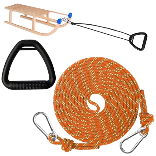 Schlittenseil Zugseil,Schlitten Seil 4m,Schlittenseil Mit Karabiner,Schlittenleine Mit Griff,Premium Schlittenleine,Schlittenseil mit Holzgriff,Schlitten Zugseil für Schlitten und Rodel im Winter von Shengruili