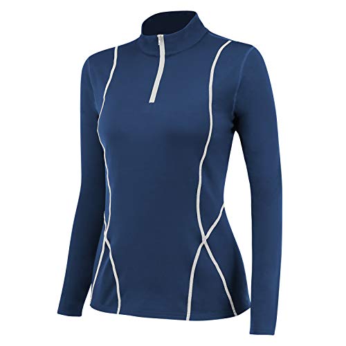 Shengwan Damen Half Zip Laufshirt Funktionsshirt Langarm Warm Fitness Running Shirt Oberteile Meeresblau XL von Shengwan