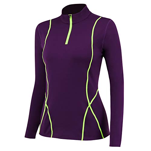 Shengwan Damen Half Zip Laufshirt Funktionsshirt Langarm Warm Fitness Running Shirt Oberteile Violett XXL von Shengwan