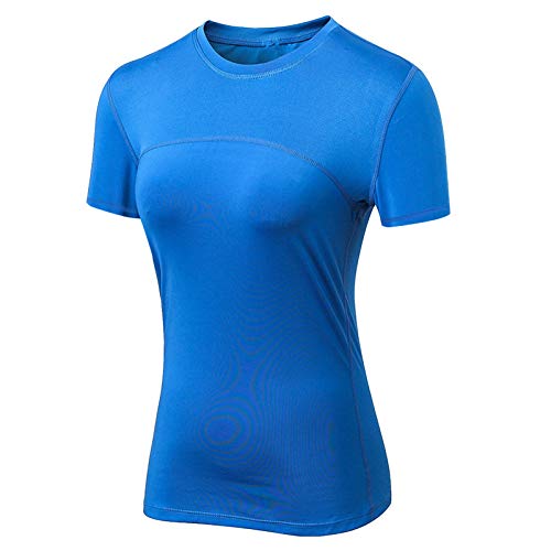 Shengwan Damen Kompressionsshirts Schnell trocknend Sport Fitness Training Laufen Kurzarm T-Shirt Blau M von Shengwan