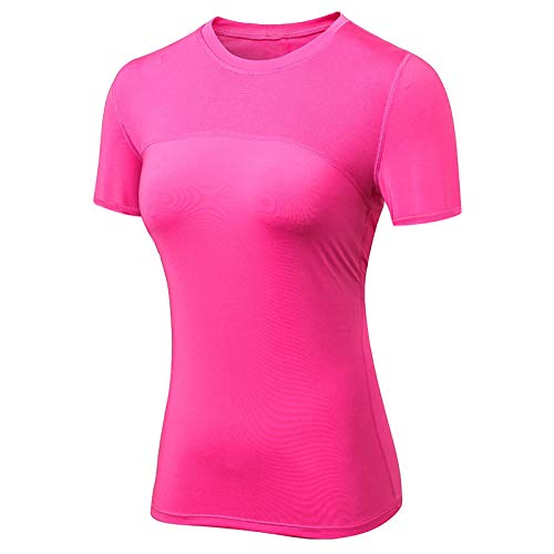 Shengwan Damen Kompressionsshirts Schnell trocknend Sport Fitness Training Laufen Kurzarm T-Shirt Rose S von Shengwan