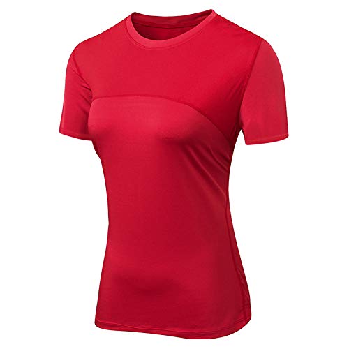 Shengwan Damen Kompressionsshirts Schnell trocknend Sport Fitness Training Laufen Kurzarm T-Shirt Rot M von Shengwan