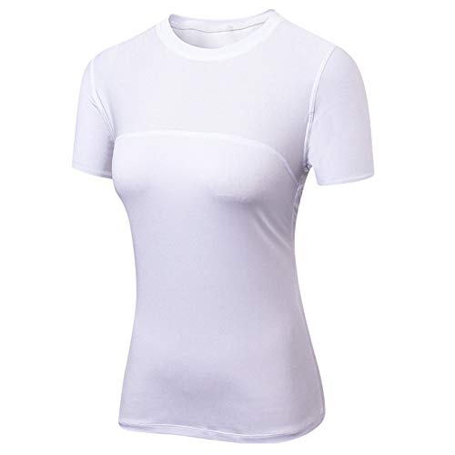 Shengwan Damen Kompressionsshirts Schnell trocknend Sport Fitness Training Laufen Kurzarm T-Shirt Weiß XS von Shengwan