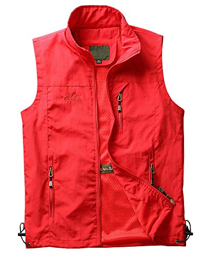 Shengwan Herren Outdoor Weste Leicht Schnelltrocknend Anglerweste Freizeit Atmungsaktiv Jagd Fotografie Camping Westen Rot XXL von Shengwan