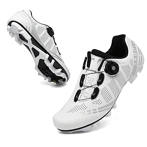 Fahrradschuhe MTB Herren,Rennradschuhe Damen,Radschuhe Kompatible SPD/SPD-SL Lock System Mountainbike Schuhe,Weiß,47 von Shhyy