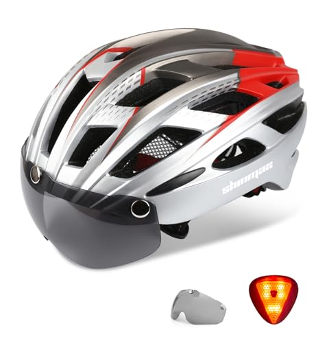 Shinmax Fahrradhelm Herren Damen Fahrradhelm mit Visier Magnetische Abnehmbarer Schutzbrille Fahrradhelme mit Licht für Erwachsene MTB Helm Radhelm Einstellbarer Atmungsaktiv Sicherheitsschutz NR-096 von Shinmax