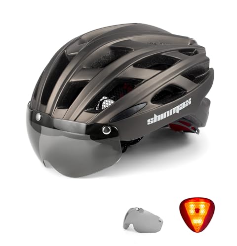 Shinmax Fahrradhelm Herren Damen Fahrradhelme mit Visier Abnehmbarer Schutzbrille MTB Helm mit LED Rücklicht für Erwachsene Radhelm Atmungsaktiv Einstellbarer Sicherheitsschutz Rennradhelm NR-096 von Shinmax
