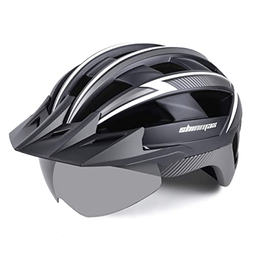 Shinmax Fahrradhelm für Herren Damen MTB Fahrradhelm mit LED USB Rücklicht Radhelm mit Visier Magnetischem Abnehmbarem Schutzbrille Mountainbike Helm Fahrradhelme Einstellbarer 57-62 cm von Shinmax