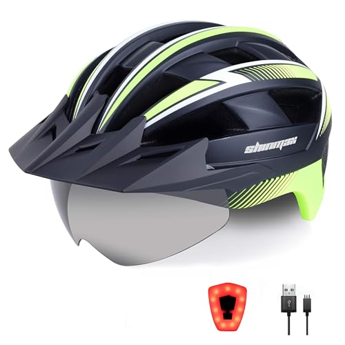 Shinmax Fahrradhelm für Herren Damen MTB Fahrradhelm mit LED USB Rücklicht Radhelm mit Visier Magnetischem Abnehmbarem Schutzbrille Mountainbike Helm Fahrradhelme Einstellbarer 57-62 cm von Shinmax