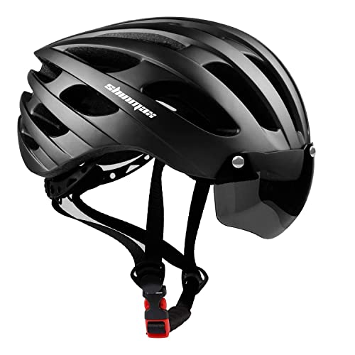 Shinmax Fahrradhelm mit Visier UV-beschützen,Fahrradhelm Herren Damen mit USB Licht Leuchtaufkleber,Fahrradhelm für Erwachsene Leichter Einstellbar MTB Straße Rennradhelm 57-62cm(RC-049) von Shinmax