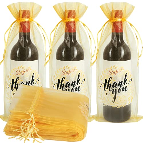 Shintop Thank You Weinbeutel, 24 Stück Organza-Weinbeutel mit Kordelzug, durchscheinende Netz-Flaschenbeutel für Hochzeiten, Babypartys (36,3 x 15,5 cm, goldfarben) von Shintop