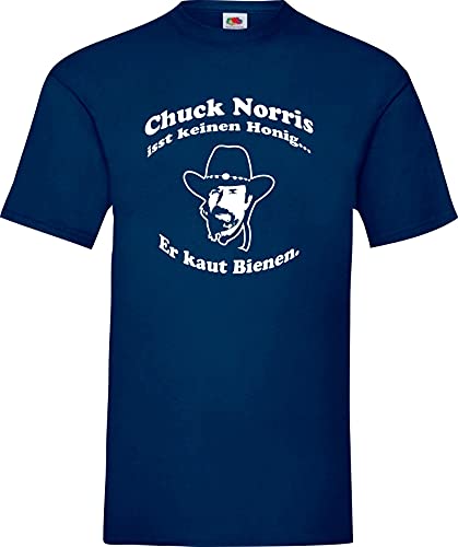 Chuck Norris isst keinen Honig… Er kaut Bienen. Kult T-Shirt,Größe L,blau von Shirt-Instyle