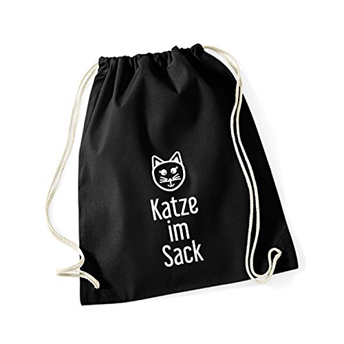 Baumwoll Turnbeutel mit Spruch Motiv Katze im Sack Hipster Sport Jute Tasche Gym Bag Black (Druck weiß) von Shirt-Panda